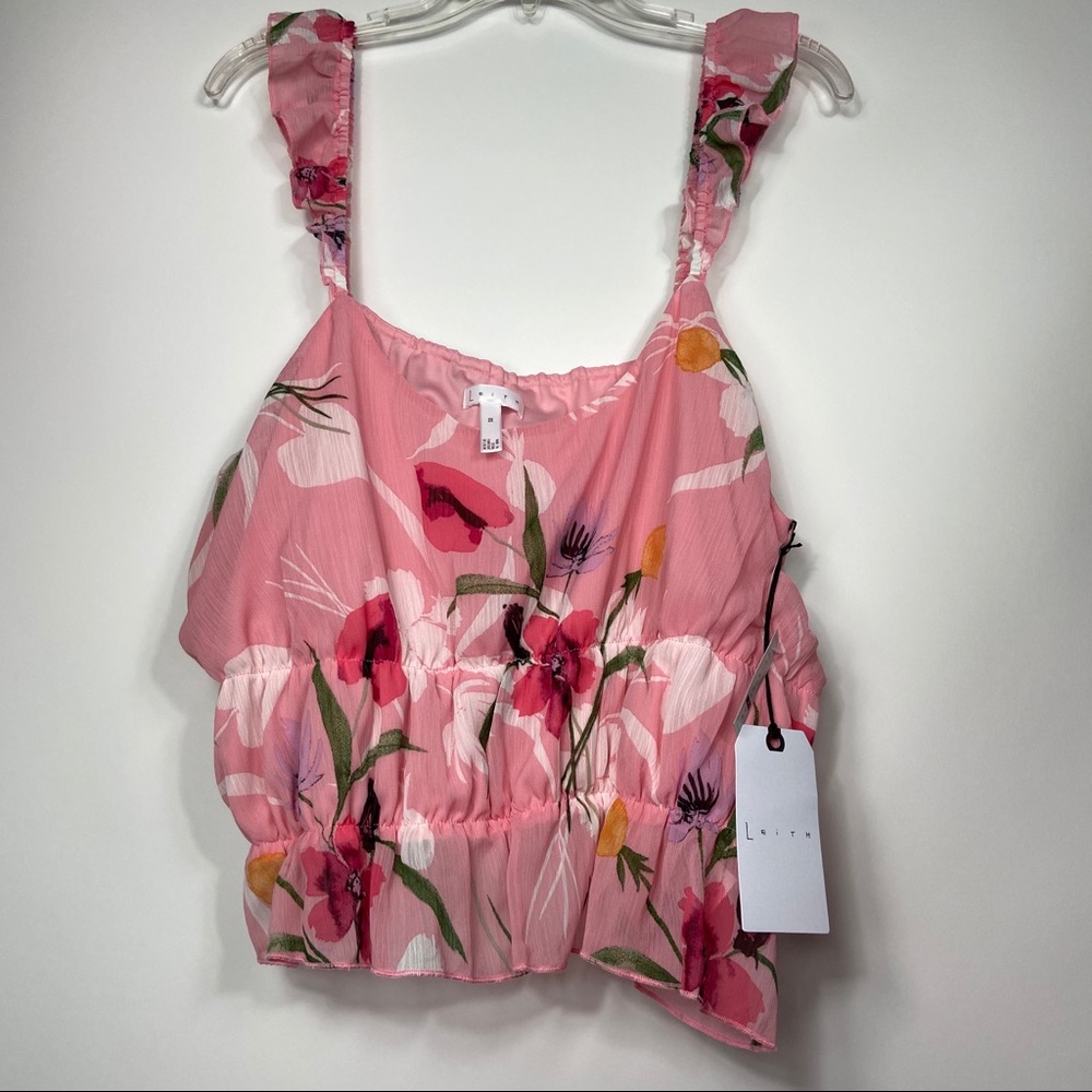 LEITH Floral Ruffle Crop Tank Top - Picture 3 of 5